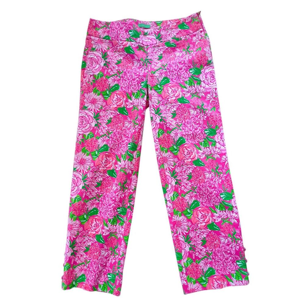 Lilly Pulitzer Palm Beach Fit Pants pink floral EUC Size 2 Side zip Resort wear